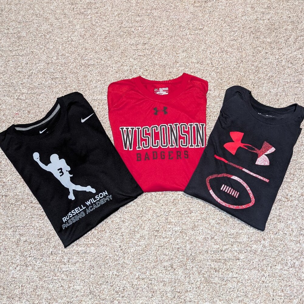 Lot of (3) Nike & Wisconsin Themed Football Shirts, Nike-Under Armour